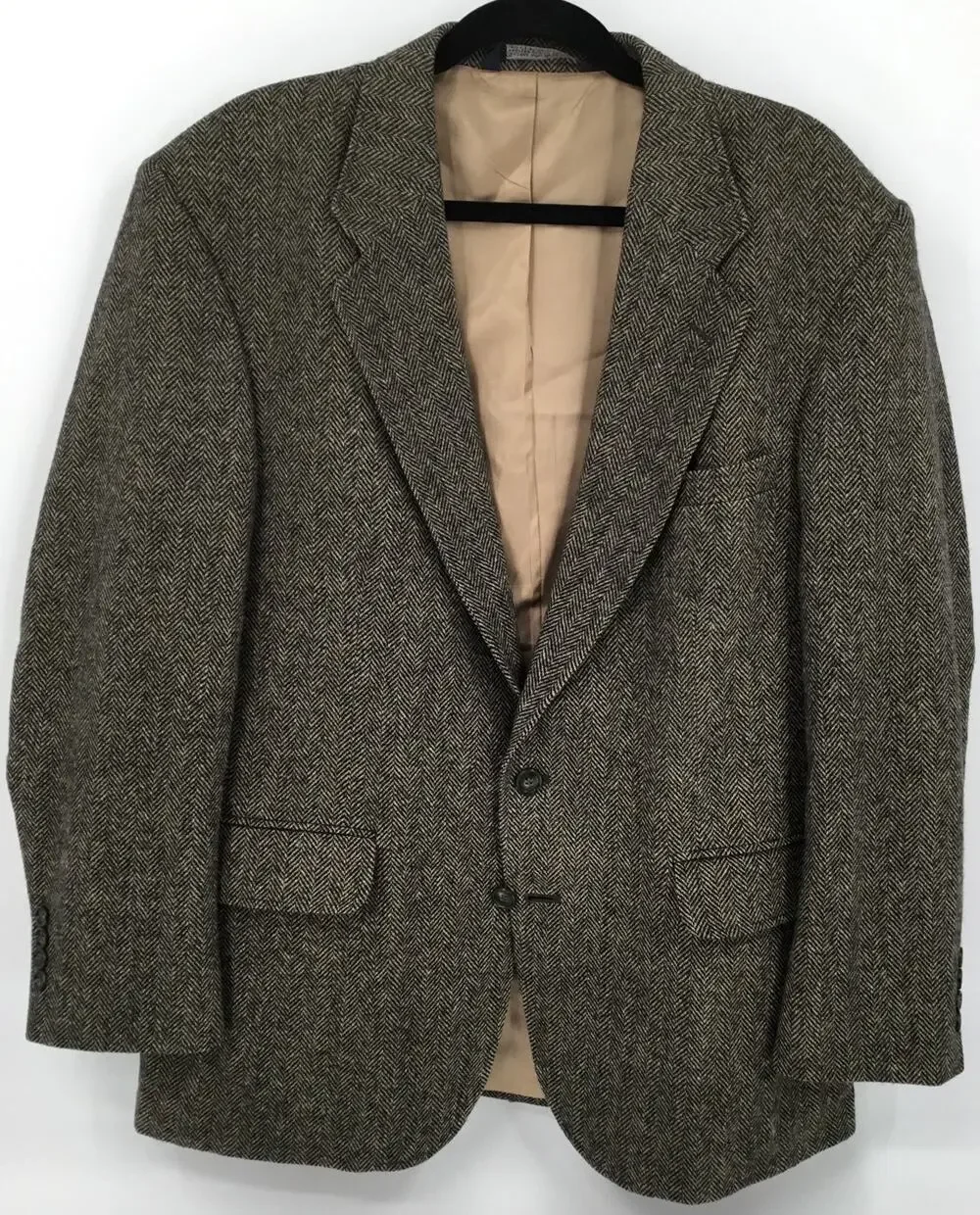 Vintage Lands End Brown Herringbone Tweed Blazer USA Men's 42R